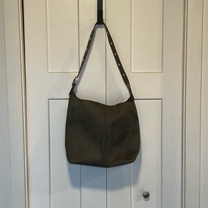 Time and Tru Dark Olive Shively Faux Suede Bucket Handbag EUC